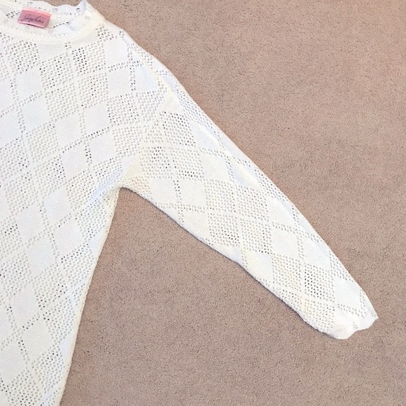 Vintage 90s Jaclyn Smith White Open Knit Tunic Sweater Womens Large Layering - Picture 5 of 7